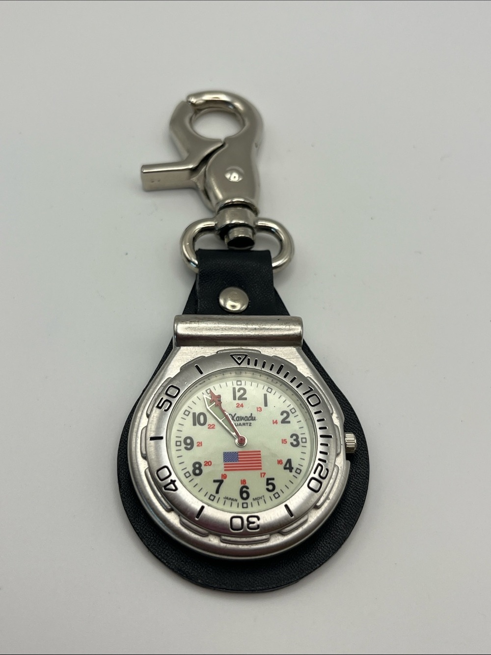 Keychain Clip Watch with American Flag Dial - Silver & Black